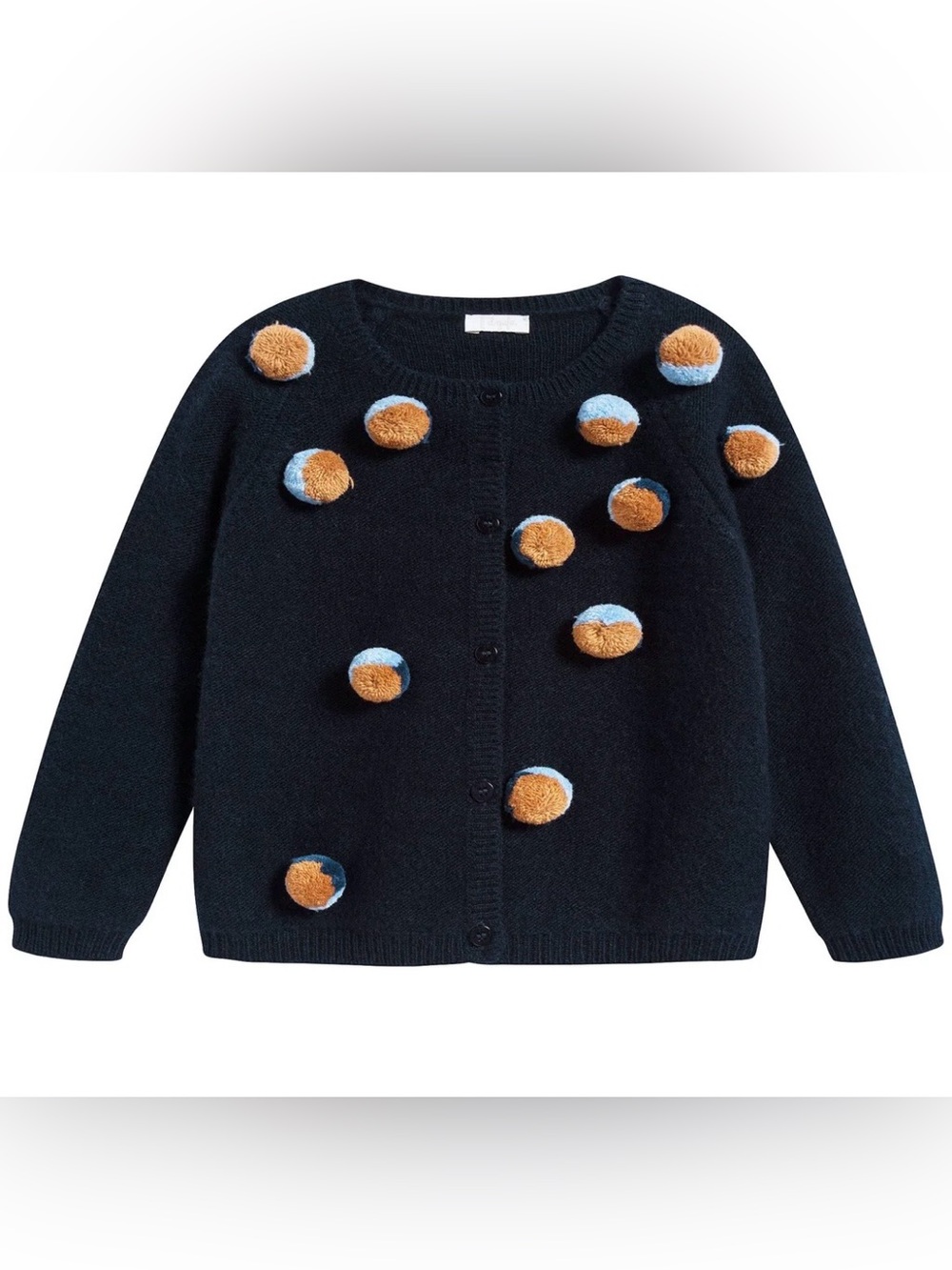 Il Gufo Girls Pom Pom Wool Cardigan, Navy, 12A
